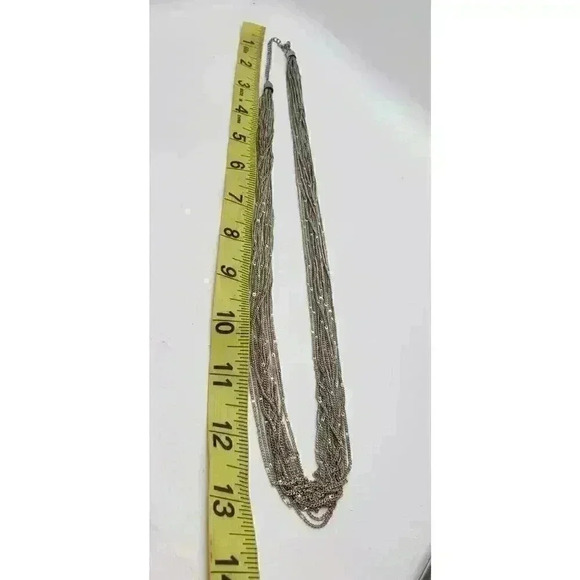 Vintage Multi Chain Tassel Fancy Silver Necklace Earrings Set Long 1970s Dangle - Picture 5 of 10